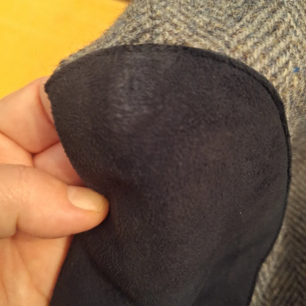 Vintage Gray Wool Herringbone Suit Coat Blazer with Elbow Patches 44 L